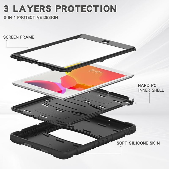 iPad 10.2 2021 / 2020 / 2019 3-Layer Protection Screen Frame + PC + Silicone Shockproof Combination Case with Holder(Black+Black)