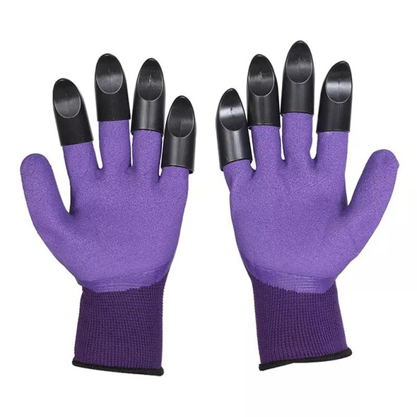 A Pair Latex Gloves with Claws ABS Plastic Gloves for Digging and Planting(Purple)