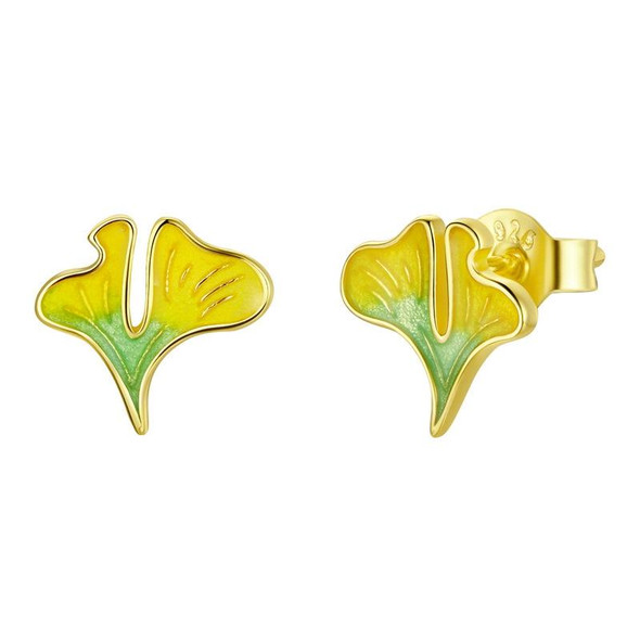 Oil Drop Gold Plated 925 Silver Earrings, Style: SCE1247 Ginkgo Biloba