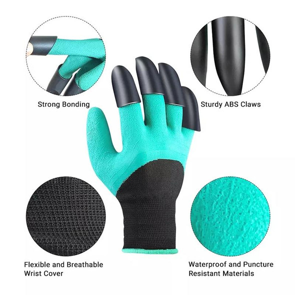 A Pair Latex Gloves with Claws ABS Plastic Gloves for Digging and Planting(Black)