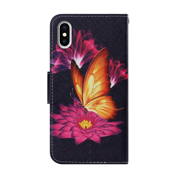 iPhone X / XS Coloured Drawing Pattern Horizontal Flip PU Leather Case with Holder & Card Slots & Wallet & Lanyard(Big Golden Butterfly)