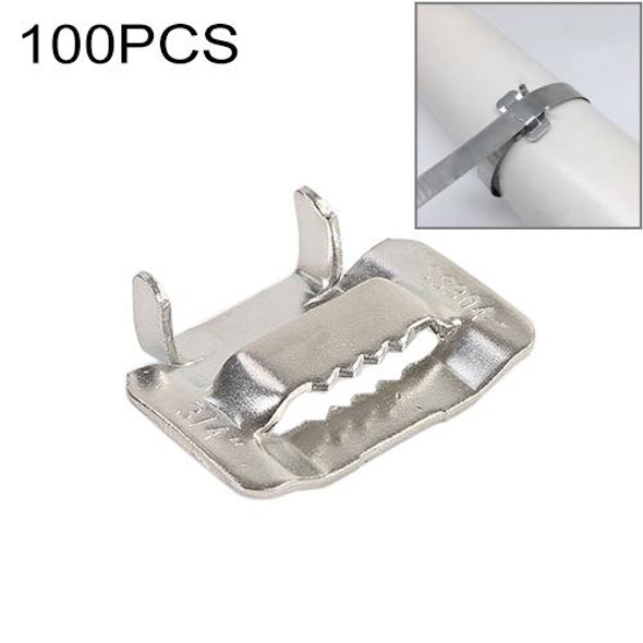 100 PCS 9.53mm 304 Stainless Steel Tie Lock Type Cable Wrapped Bundle Buckle