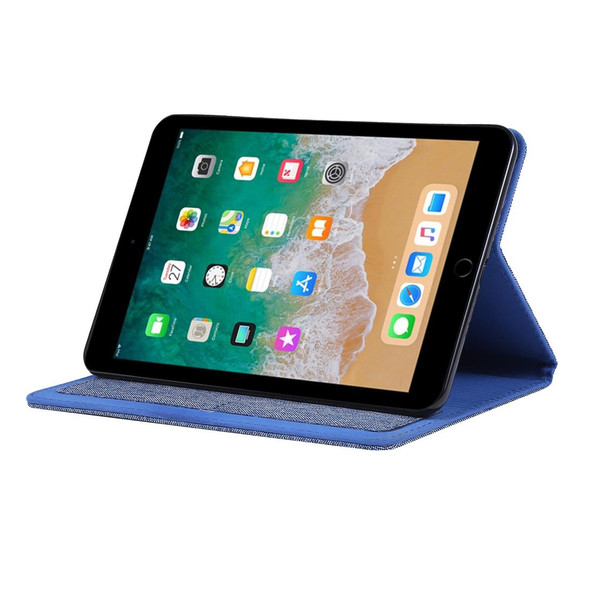 iPad Mini 4 / 3 / 2 / 1 Cloth Teature Horizontal Flip PU Leather Case with with Holder & Card Slots(Deep Blue)