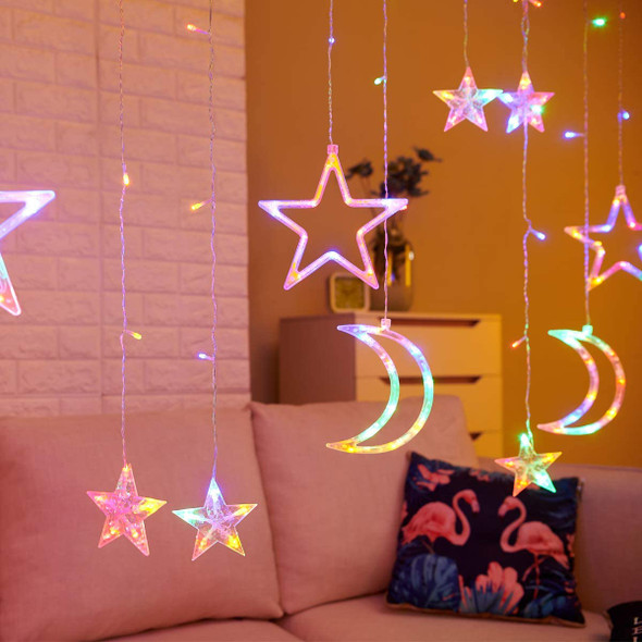 RGB Moon and Stars Christmas String Lights - 8 Modes, 3.5m