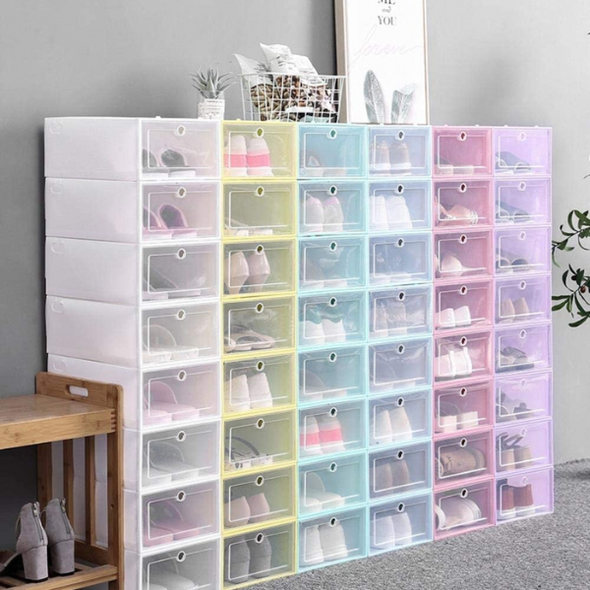 6 Piece Stackable Shoe Storage Boxes - Space-Saving Organisers