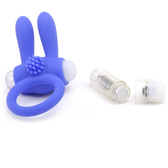 Blue Silicone Rabbit Vibrating Cock Ring - Clitoral Stimulator