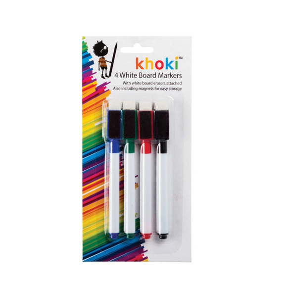 4pc Whiteboard Marker Set with Eraser - 4 Colours
