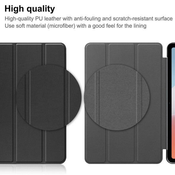 Shockproof Case for Oppo Pad Air PU Leather+PC Protective Case Auto Wake / Sleep Tablet Cover with Trifold Stand - Black