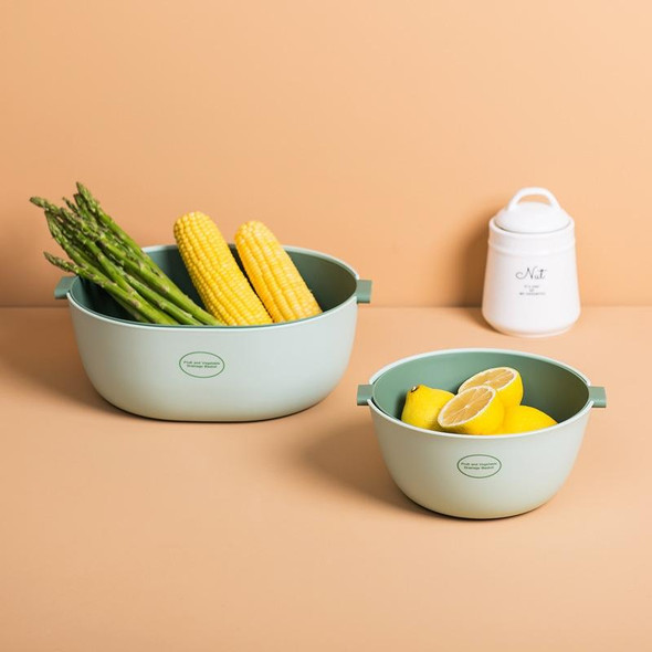 Kitchen Rice Pan Double-dish Vegetable Drain Basket Plastic Fruit Basket, Color:O Shape Light Gray