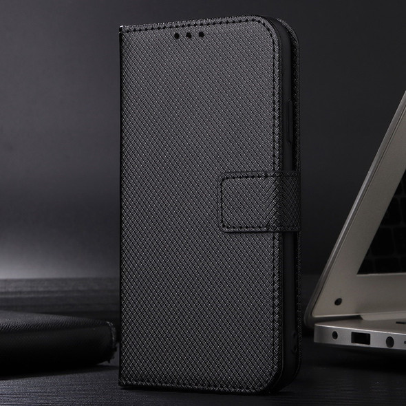 For Xiaomi Poco M4 5G PU Leather Wallet Folio Phone Case Diamond Texture Stand Magnetic Flip Shockproof Protective Cover - Black