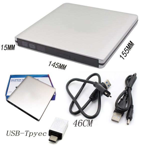 External DVD CD Drive Portable Aluminum Alloy Rewriter Burner High Speed Data Transfer for Laptop PC