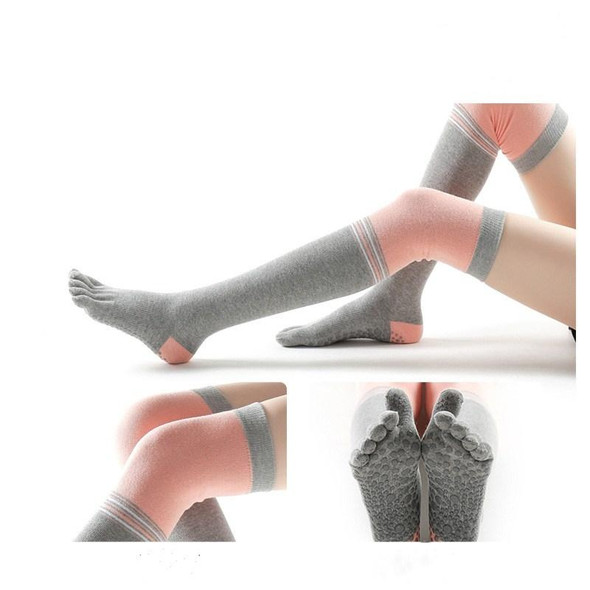 Ladies Over The Knee Yoga Socks Winter Warm Non-Slip Dance Five-Finger Socks, Size: Free Size( Striped Gray)