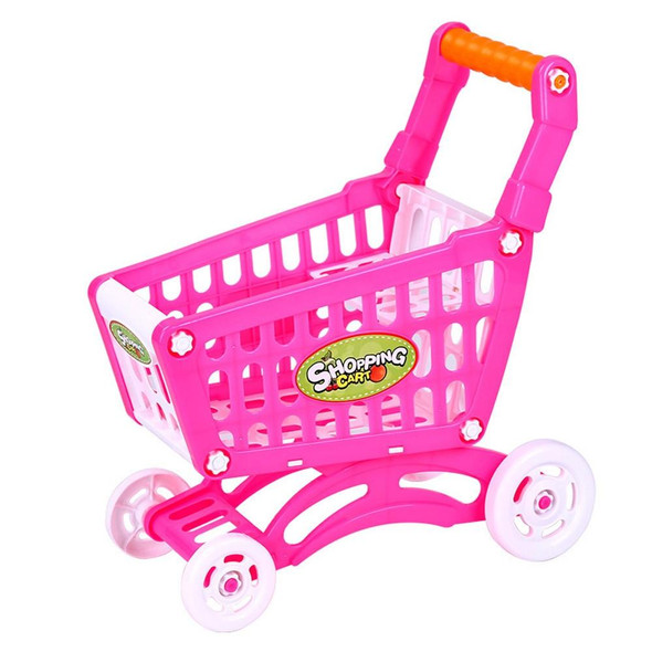 Children Toy Hand Push Plastic Simulation Mini Supermarket Shopping Cart Baby Fun Toddler Stroller(Pink)