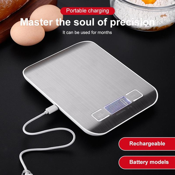 Stainless Steel Small Food Electronic Scale Kitchen Portable Baking Electronic Scale, Colour: 5kg/1g (Battery Model White)