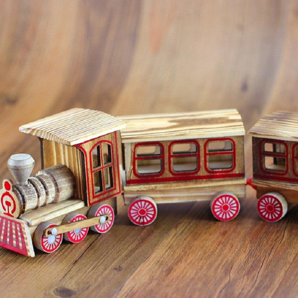 Wooden Three Section Locomotive Office Creative Home Decoration Simulation Toy, Style:Wooden Three Section Train