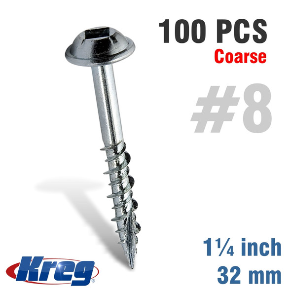 KREG POCKET HOLE SCREWS 1-1/4' #8 COARSE WASHER HEAD 100CT