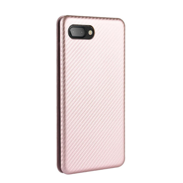 BlackBerry KEY2 Carbon Fiber Texture Magnetic Horizontal Flip TPU + PC + PU Leatherette Case with Card Slot(Pink)