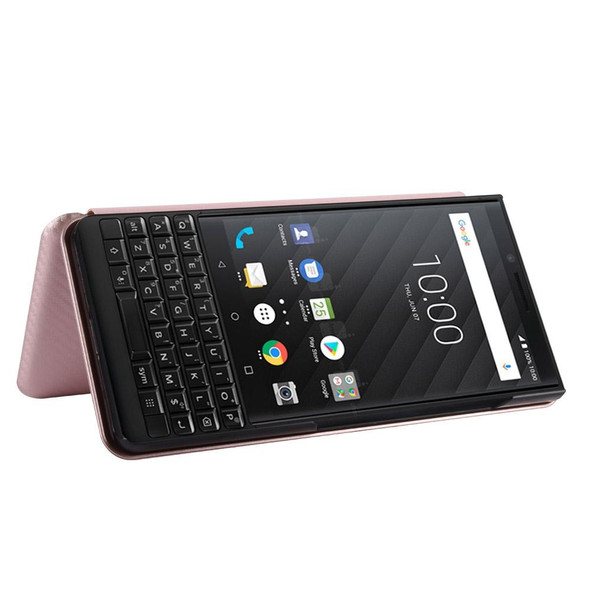 BlackBerry KEY2 Carbon Fiber Texture Magnetic Horizontal Flip TPU + PC + PU Leatherette Case with Card Slot(Pink)