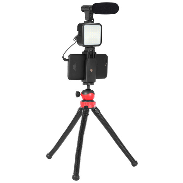 KIT-04LM Phone Video Shooting Kit Octopus Tripod with Microphone Phone Holder Fill Light Vlogging Kit