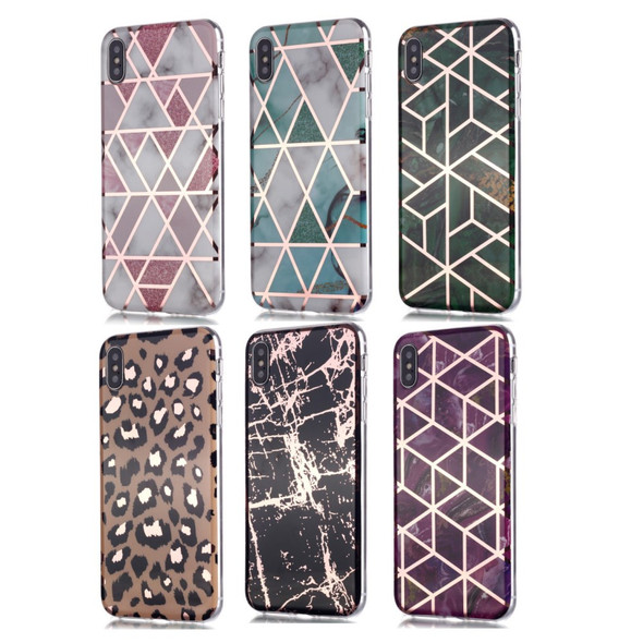 Marble Pattern Rose Gold Electroplating IMD TPU Back Case for iPhone XS/X 5.8 inch - White / Pink