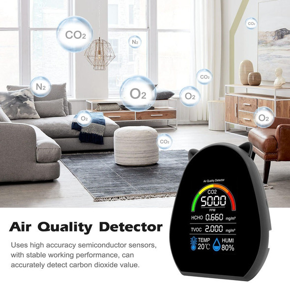 Air Quality Monitor Formaldehyde Detector Pollution Meter Accurate Air Quality Detector for CO2 HCHO TVOC Temperature and Humidity for Home Office - Black