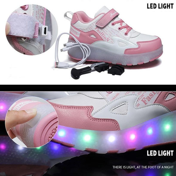 E68 Two-Wheeled Children Skating Shoes Rechargeable Light Wheel Shoes, Size: 30(Black And Red)