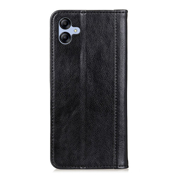 For Samsung Galaxy A04e 4G / F04 4G / M04 4G Litchi Texture Split Leather Stand Phone Case Wallet Magnetic Auto-absorbed Shell Protection Cover - Black