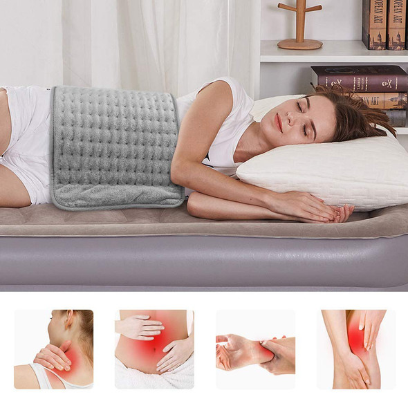 Double-sided Microplush Electric Blanket Heating Pad Abdomen Waist Back Pain Relief Winter Warmer Heat Controller - Grey / US Plug