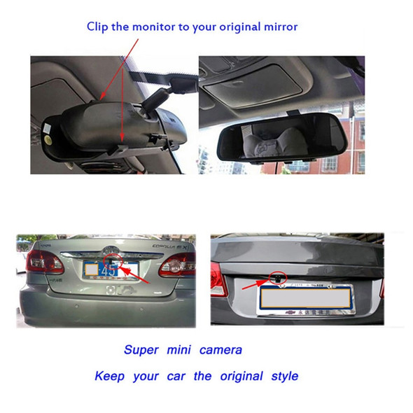 RH-504 5.0 inch Rearview Mirror Dash Display Cam with 4LED Camera / Video Cable Waterproof Rear View Mirror Camera for Car