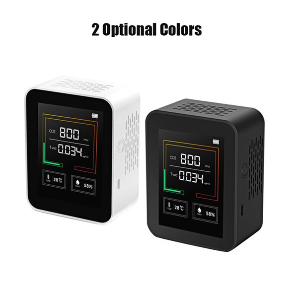 For Home Office School Air Quality Monitor Temperature Humidity Carbon Dioxide Detector with Alarm Function - Black