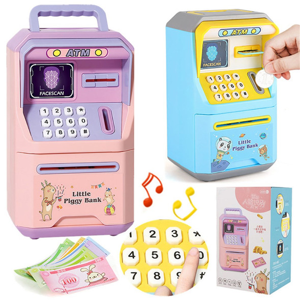 6913 Children Cartoon Piggy Bank ATM Password Box with Music Sound Auto Roll Money Treasure Box Educational Toys - Pink