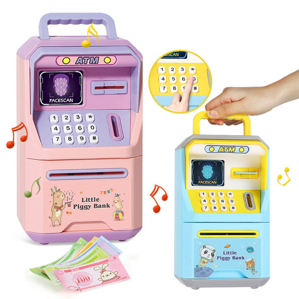 6913 Children Cartoon Piggy Bank ATM Password Box with Music Sound Auto Roll Money Treasure Box Educational Toys - Pink