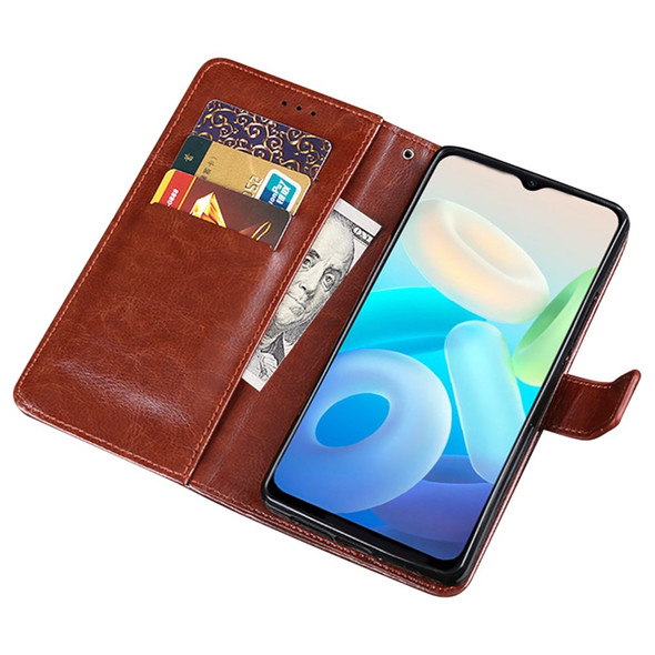 IDEWEI For vivo Y55s 5G Crazy Horse Texture Wallet Stand Protective Case PU Leather + TPU Folio Flip Magnetic Phone Shell - Brown