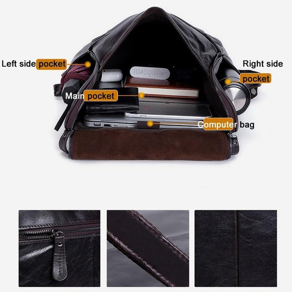 6390 Fashion Casual Men Backpack Cowhide Leatherette Computer Bag(Black)