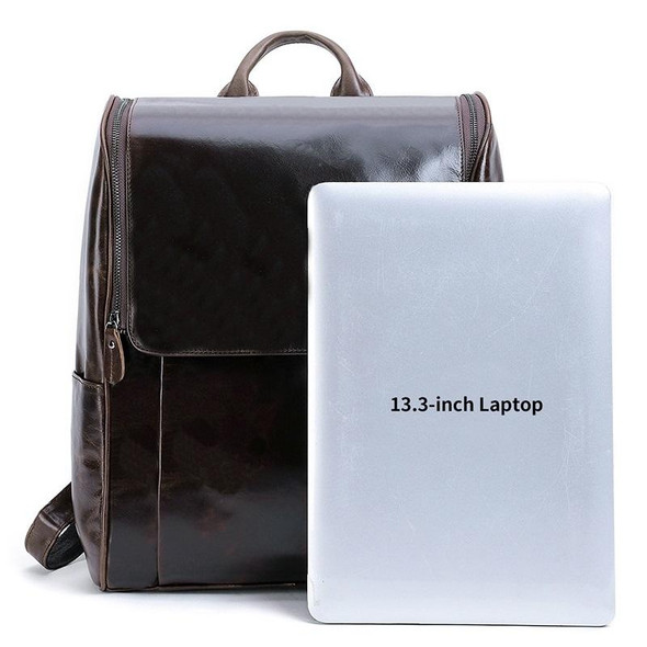 6390 Fashion Casual Men Backpack Cowhide Leatherette Computer Bag(Black)