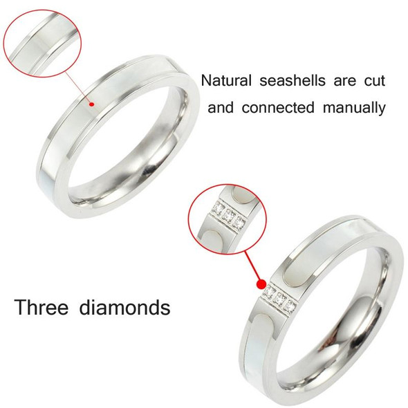 Three Diamonds Color Shell Diamond Ring Titanium Steel Gold-Plated Couple Ring, Size: 7 US Size(Rose Gold)
