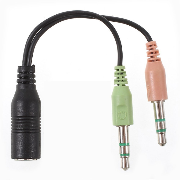 Dual 3.5mm Male to Single 3.5mm Female Headphone Mic Audio Y Splitter Cable Smartphone Headset to PC Adapter