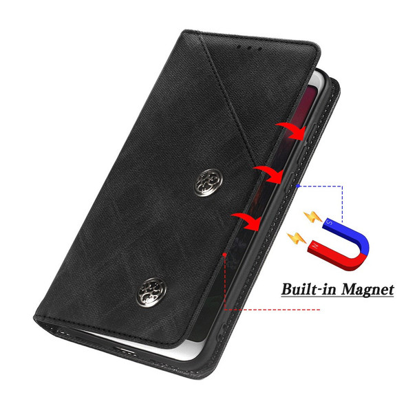 IDEWEI For Samsung Galaxy A04e 4G / F04 4G / M04 4G Magnetic Auto-absorbed Phone Case Anti-scratch Retro Texture PU Leather Stand Cover with Card Slot - Black