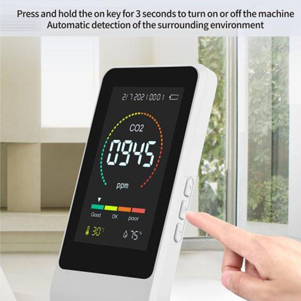 Smart Air Quality Monitor 5-in-1 CO2 Meter Digital Temperature Humidity Tester Tester Indoor Outdoor Air Pollution TVOC HCHO Detector