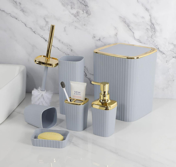 Ultra-Modern 6-Piece Bathroom Accessories Set - Gold or Wood