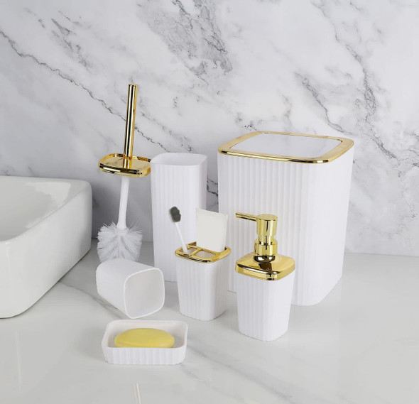 Ultra-Modern 6-Piece Bathroom Accessories Set - Gold or Wood