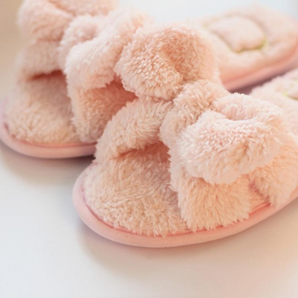 Furry Home Slippers Short Plush Indoor Home Slippers Owknot Slippers Women, Size: 36-37(Light Pink)