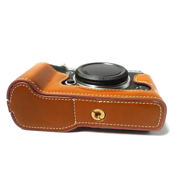 For Fujifilm X-T3 Digital Camera PU Leather Protective Bottom Case Battery Opening Design Half Body Cover - Brown