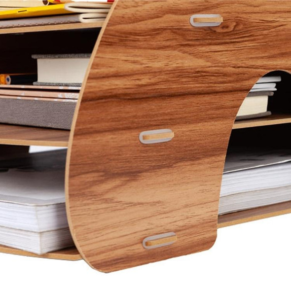 Office Supplies Curved Desktop A4 Storage Box Wooden File Rack Data Rack Shelf(Oak)
