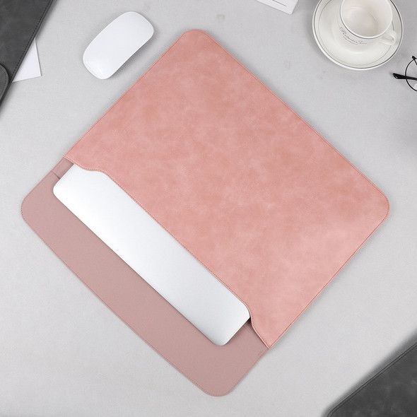 SS13 13 Inch Notebook Computer Carrying Pouch Lightweight Thin Laptop Sleeve Bag Ultra-thin PU Leather Mouse Pad - Pink