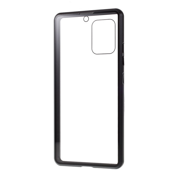 Magnetic Adsorption Metal Frame + Double-sided Tempered Glass Shell for Samsung Galaxy A91/Galaxy S10 Lite - Black