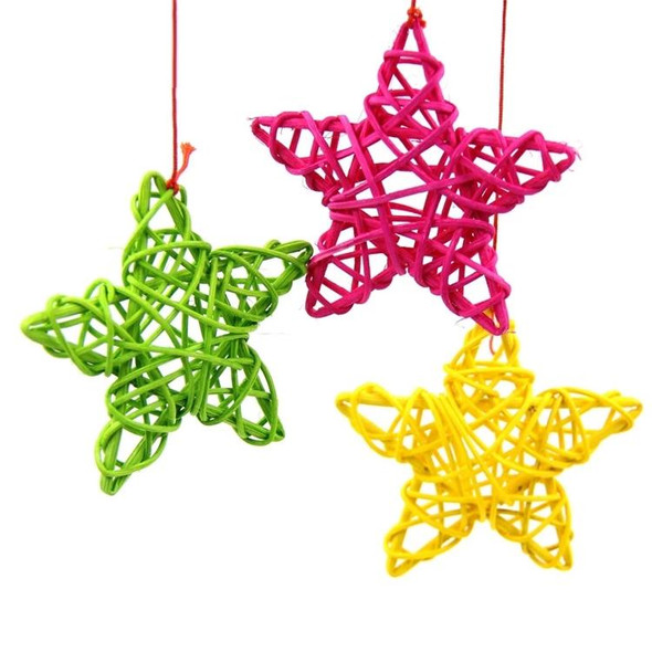 10 PCS 6cm Artificial Straw Ball DIY Decoration Rattan Stars Christmas Decor Home Ornament Supplies(Yellow)
