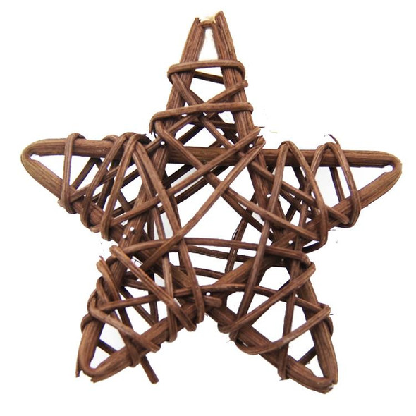 10 PCS 6cm Artificial Straw Ball DIY Decoration Rattan Stars Christmas Decor Home Ornament Supplies(Coffee)