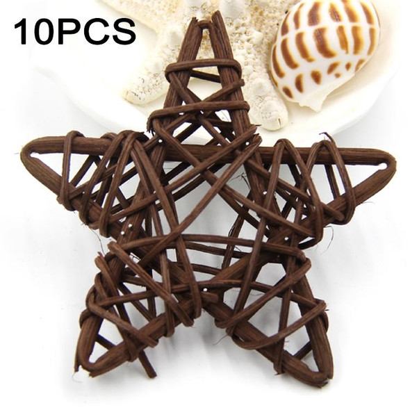 10 PCS 6cm Artificial Straw Ball DIY Decoration Rattan Stars Christmas Decor Home Ornament Supplies(Coffee)