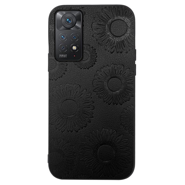 For Xiaomi Redmi Note 12 Pro 4G / 11 Pro 4G (MediaTek) / Note 11 Pro 5G (Qualcomm) Anti-drop Phone Case Sunflower Pattern Imprinted PU Leather Coated TPU+PC Anti-scratch Protective Phone Cover Shell - Black